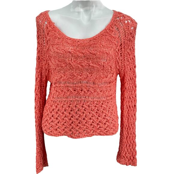 Free People Oversized Slouchy Crochet Sweater M Pink Women's Boho Coastal Beachy - Picture 1 of 12